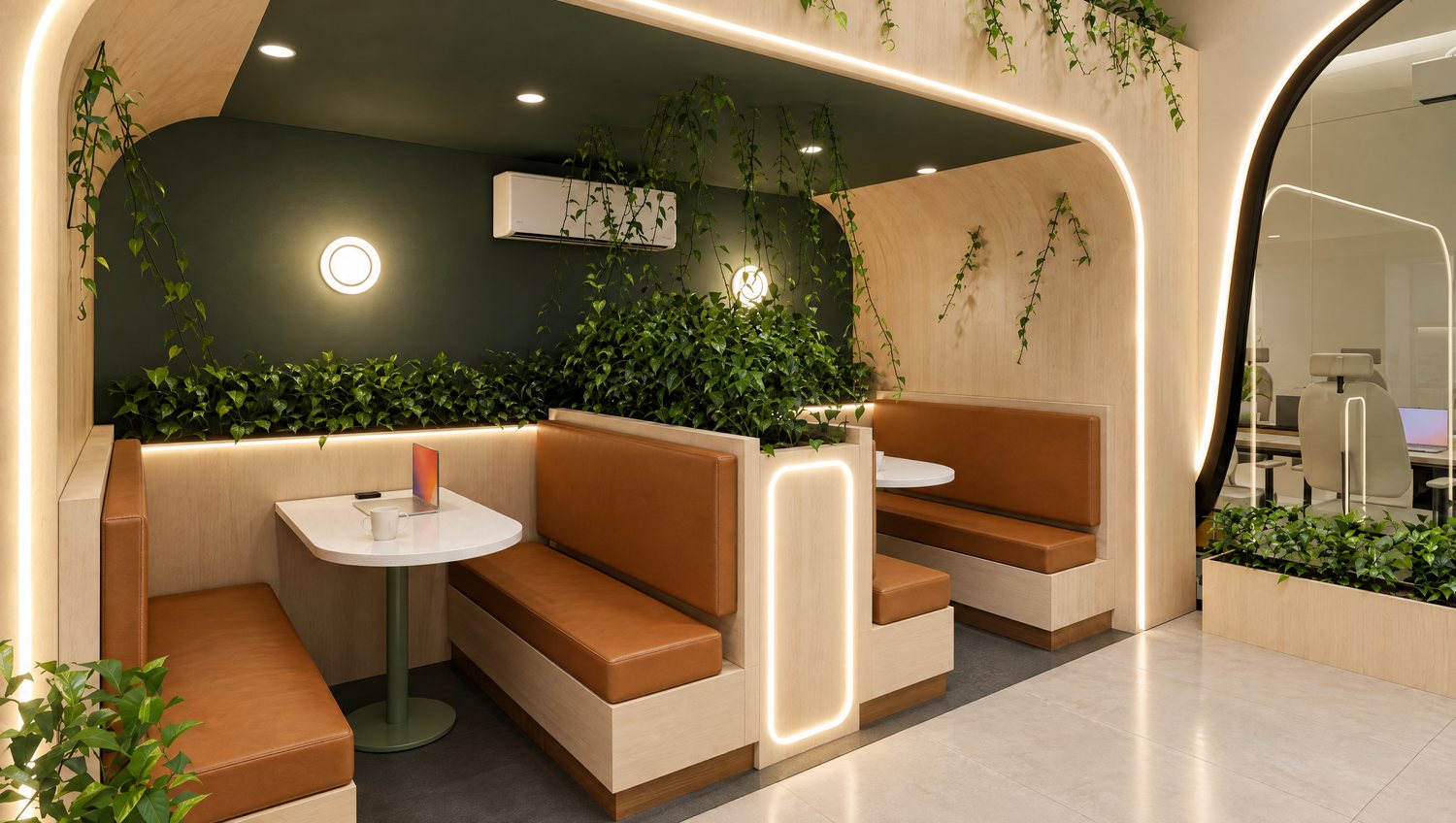 Inside a booth