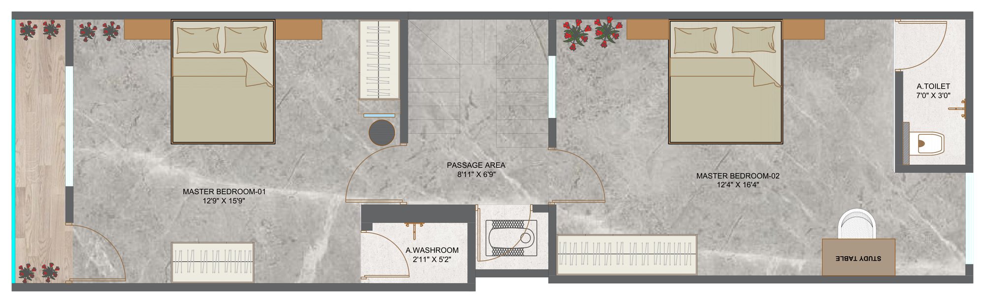 First floor: two bedrooms